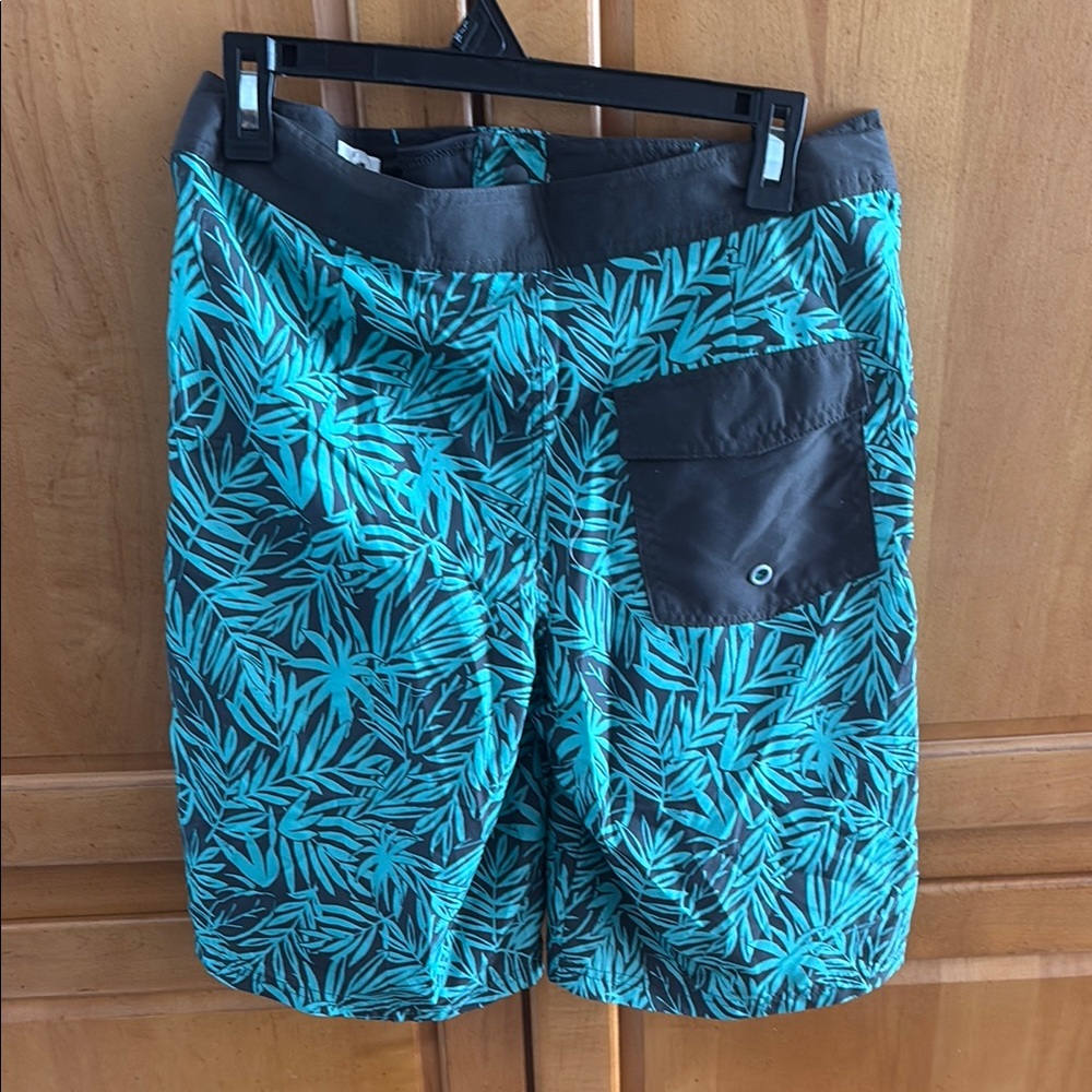 art class Blue and Black Leaf Print Kids Swim Trunks - Picture 2 of 2
